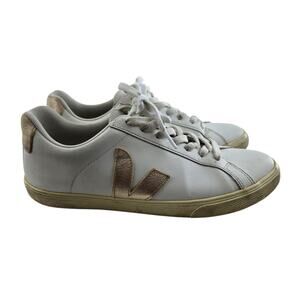 Veja Sneakers Womens 9 Esplar‎ Leather Low Top White nPlatine Rose Gold Logo